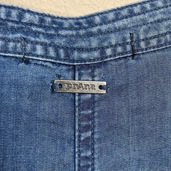 PrAna Tencel Button Down Shirt Dress long sleeves with tabs chambray, sz XS - Picture 8 of 9